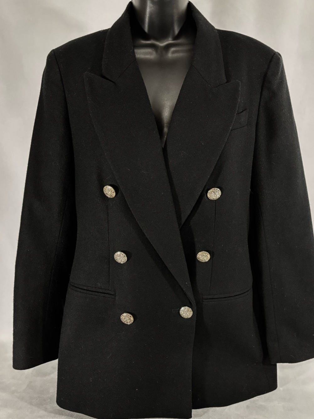 Women’s Warm Double-Breasted Pea Coat Trench 100% Wool Black Jacket 6